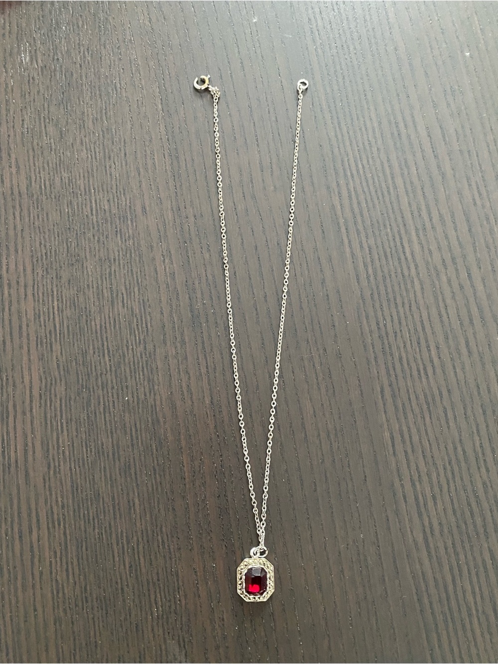 Red pendant silver-plated necklace - 16.75 inches long